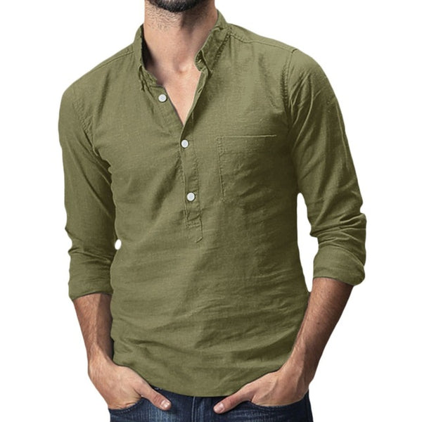 Summer Men's Baggy Cotton Linen Solid Multi-Pocket Short Sleeve