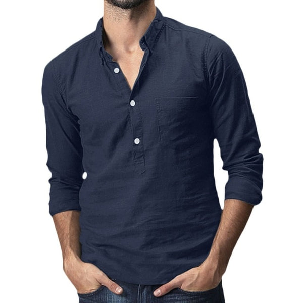 Summer Men's Baggy Cotton Linen Solid Multi-Pocket Short Sleeve