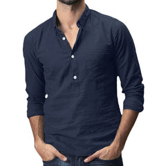 Summer Men's Baggy Cotton Linen Solid Multi-Pocket Short Sleeve
