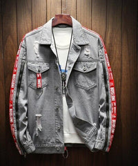 Blue Denim Jacket Men  Autumn Slim Fit Hooded Ripped Jean Jacket Coat