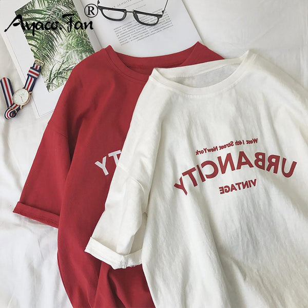 Women T-shirts New Summer Funny Letter Print Hip Hop Loose T-shirt Girls Student Streetwear