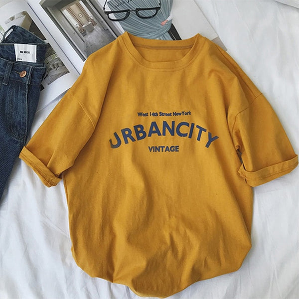 Women T-shirts New Summer Funny Letter Print Hip Hop Loose T-shirt Girls Student Streetwear