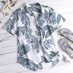 New Men Vintage Hawaiian Shirts 2019 Summer Leaf Print Beach Wear Shirts Men Casual Sexy Slim Fit Shirts Top Camisa Masculina