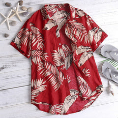 New Men Vintage Hawaiian Shirts 2019 Summer Leaf Print Beach Wear Shirts Men Casual Sexy Slim Fit Shirts Top Camisa Masculina
