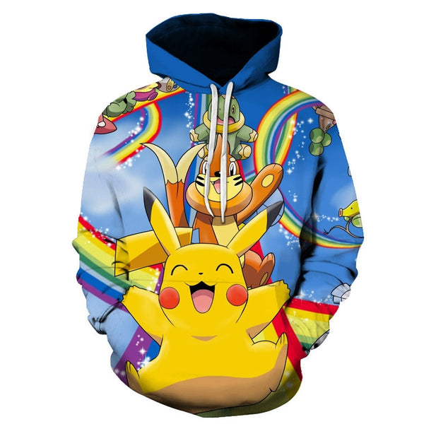 cartoon Pokemon Let' Go Pikachu  3D  Hoodies sweatshirts Men and Women thin