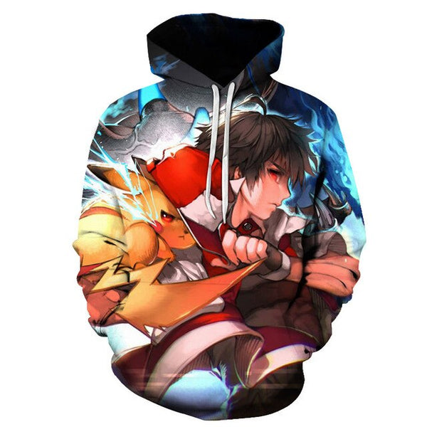 cartoon Pokemon Let' Go Pikachu  3D  Hoodies sweatshirts Men and Women thin