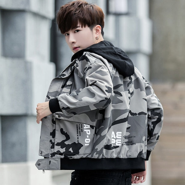 New Spring Men Camo Military Jacket Wind Bomber Mens Camouflage Hip Hop Jackets And Coats For Male