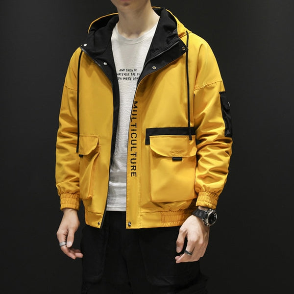 Autumn Hip Hop Hooded Patchwork Mens Jacket Coat Male