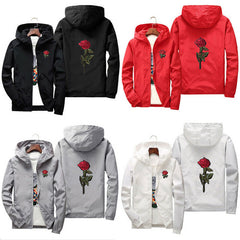 Unisex Men Women Rose Embroidered Coat Jacket Casual Windbreaker
