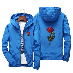 Unisex Men Women Rose Embroidered Coat Jacket Casual Windbreaker
