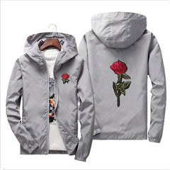 Unisex Men Women Rose Embroidered Coat Jacket Casual Windbreaker