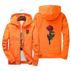 Unisex Men Women Rose Embroidered Coat Jacket Casual Windbreaker