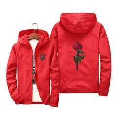 Unisex Men Women Rose Embroidered Coat Jacket Casual Windbreaker