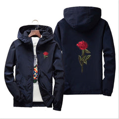 Unisex Men Women Rose Embroidered Coat Jacket Casual Windbreaker