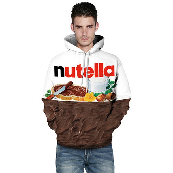 Men Hoodie Print Nutella Food Hip Hop Casual Style