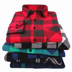 100% Cotton Flannel Men's Plaid Shirt Slim Fit Spring Autumn Male