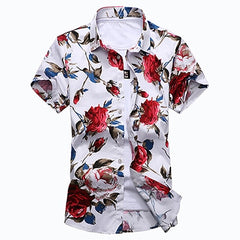 Summer Fashion Mens Shirt Slim Fit Short Sleeve Floral Shirt