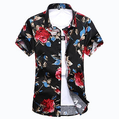 Summer Fashion Mens Shirt Slim Fit Short Sleeve Floral Shirt