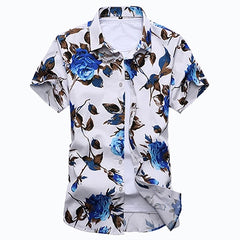 Summer Fashion Mens Shirt Slim Fit Short Sleeve Floral Shirt