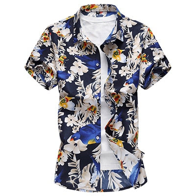 Summer Fashion Mens Shirt Slim Fit Short Sleeve Floral Shirt