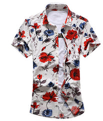 Summer Fashion Mens Shirt Slim Fit Short Sleeve Floral Shirt