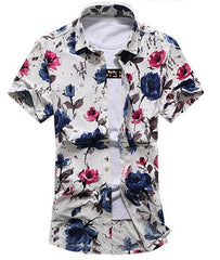 Summer Fashion Mens Shirt Slim Fit Short Sleeve Floral Shirt