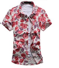 Summer Fashion Mens Shirt Slim Fit Short Sleeve Floral Shirt