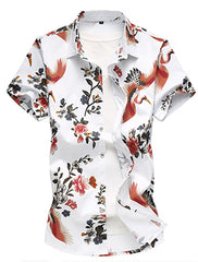 Summer Fashion Mens Shirt Slim Fit Short Sleeve Floral Shirt
