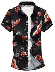 Summer Fashion Mens Shirt Slim Fit Short Sleeve Floral Shirt