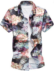 Summer Fashion Mens Shirt Slim Fit Short Sleeve Floral Shirt