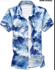 Summer Fashion Mens Shirt Slim Fit Short Sleeve Floral Shirt