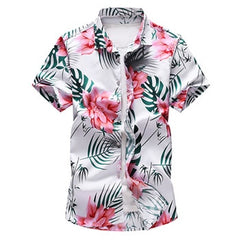 Summer Fashion Mens Shirt Slim Fit Short Sleeve Floral Shirt