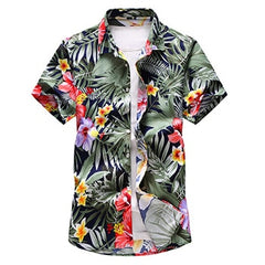 Summer Fashion Mens Shirt Slim Fit Short Sleeve Floral Shirt