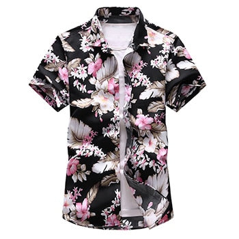 Summer Fashion Mens Shirt Slim Fit Short Sleeve Floral Shirt
