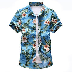 Summer Fashion Mens Shirt Slim Fit Short Sleeve Floral Shirt