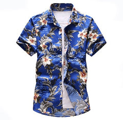 Summer Fashion Mens Shirt Slim Fit Short Sleeve Floral Shirt