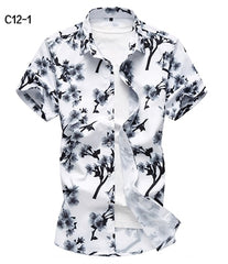 Summer Fashion Mens Shirt Slim Fit Short Sleeve Floral Shirt