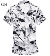 Summer Fashion Mens Shirt Slim Fit Short Sleeve Floral Shirt