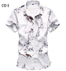 Summer Fashion Mens Shirt Slim Fit Short Sleeve Floral Shirt