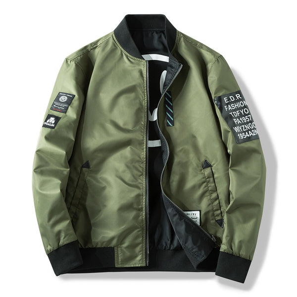 Men's Jackets Both Side Wear Coat Men Pilot With Patches Green Black blue Autumn Hip Hop Streetwear