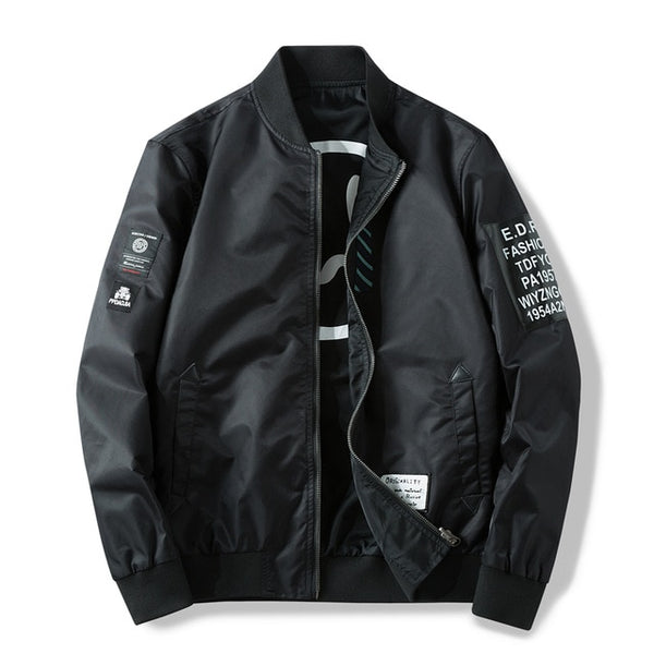 Men's Jackets Both Side Wear Coat Men Pilot With Patches Green Black blue Autumn Hip Hop Streetwear