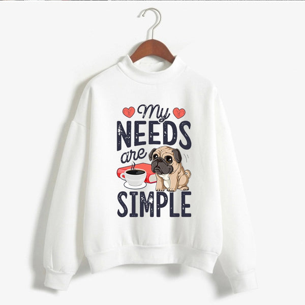 Harajuku Pug Book Coffee Pullover Women Clothes Funny