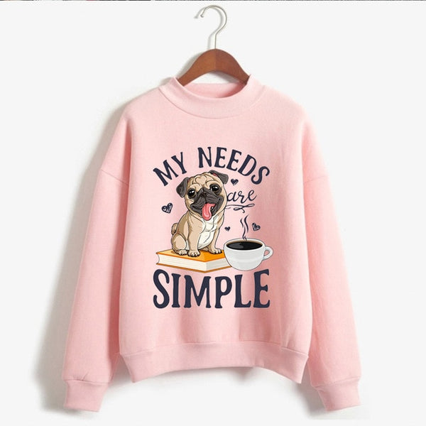 Harajuku Pug Book Coffee Pullover Women Clothes Funny
