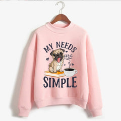 Harajuku Pug Book Coffee Pullover Women Clothes Funny