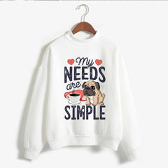 Harajuku Pug Book Coffee Pullover Women Clothes Funny