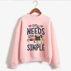 Harajuku Pug Book Coffee Pullover Women Clothes Funny