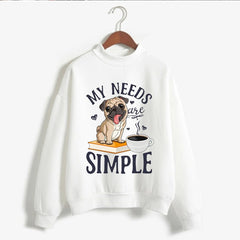 Harajuku Pug Book Coffee Pullover Women Clothes Funny