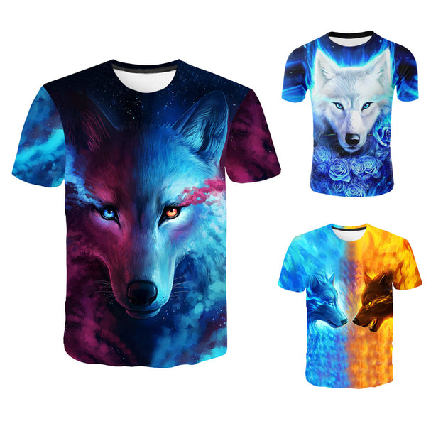 Fashion Men Wolf 3D Print T-Shirt Casual Short Sleeve Tops O-neck Wolf Printing Pattern T-shirt Cool Funny Animal T shirt Male