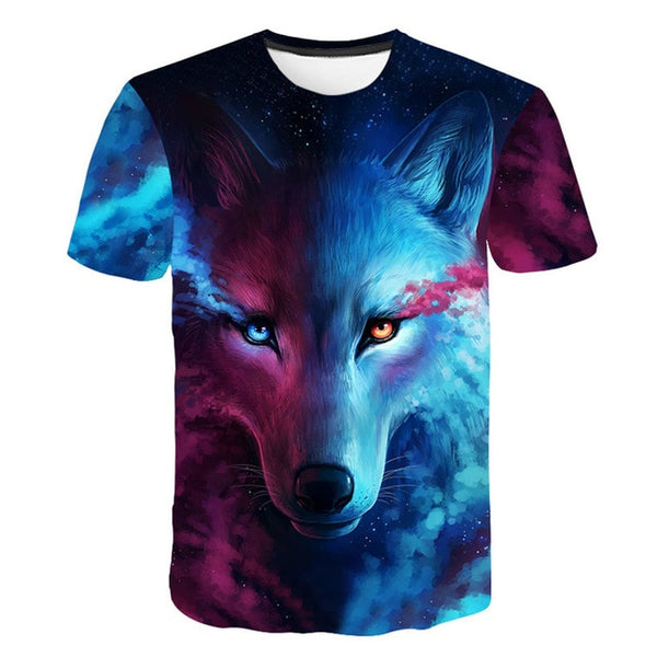 Fashion Men Wolf 3D Print T-Shirt Casual Short Sleeve Tops O-neck Wolf Printing Pattern T-shirt Cool Funny Animal T shirt Male