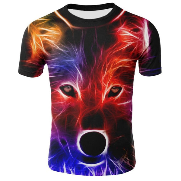 Fashion Men Wolf 3D Print T-Shirt Casual Short Sleeve Tops O-neck Wolf Printing Pattern T-shirt Cool Funny Animal T shirt Male